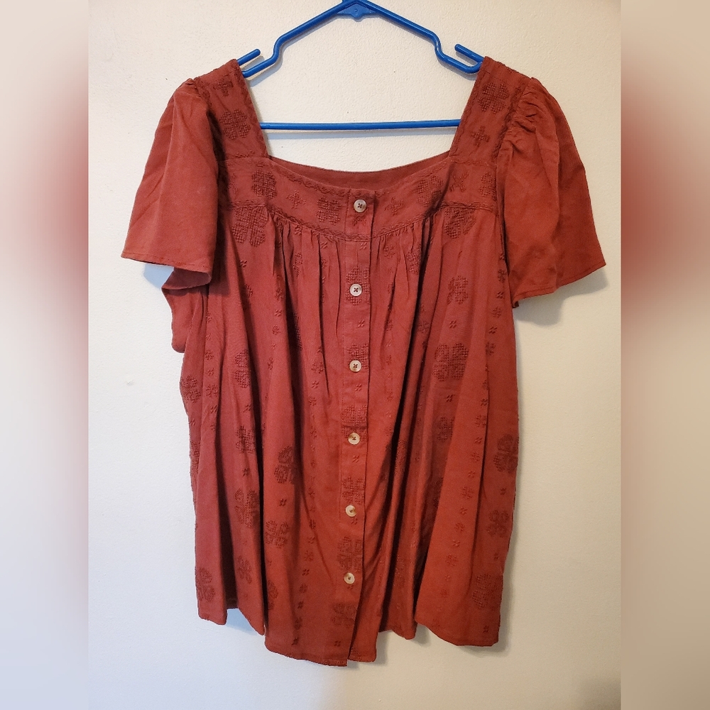 Torrid embroidered square neck top